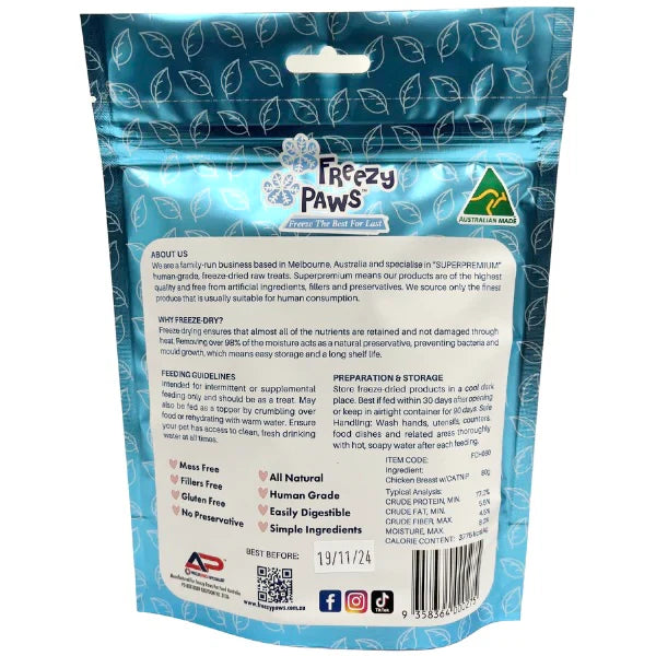 Freezy Paws Freeze-Dried Raw Functional Training Treats - Chicken Breast w/Catnip 80g - ChokyoPetStore