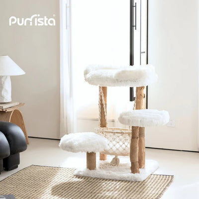Purrista Natural Wood Hammock Cat Tree 92cm – White