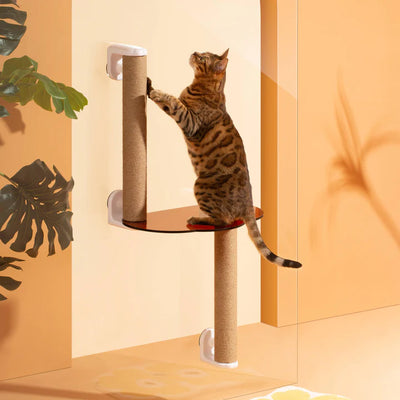 MAYITWILL Mounted Window Cat Tree With Scratchpost, Dangling Toy and Window Perch