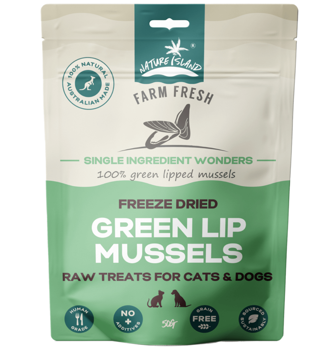 Nature Island Freeze Dried Green lip mussels raw treats 50g for Pets - Chokyo Pet
