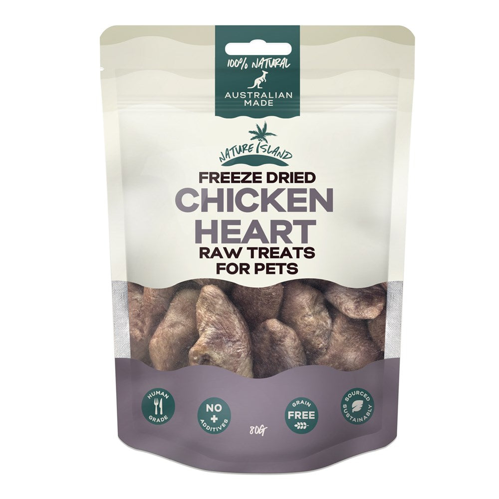Nature Island Freeze Dried Chicken Heart Raw Treats 80g