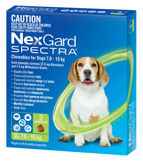 NexGard Spectra For Medium Dogs 7.6-15kg (Green)