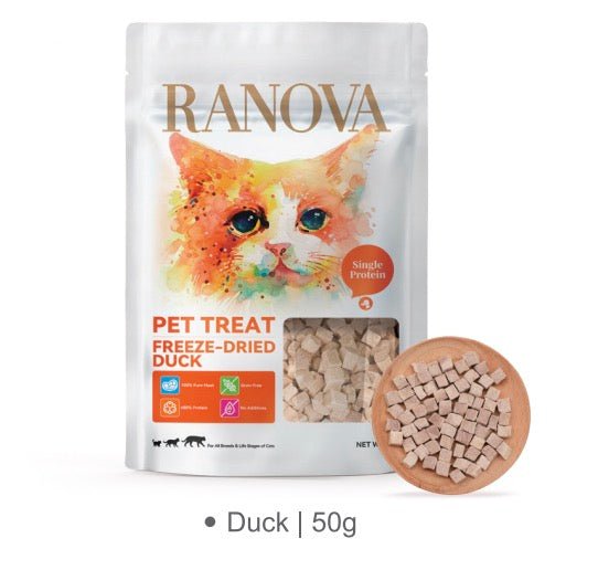 RANOVA Cube Freeze-Dried Treats (Chicken, Salmon, Tuna & Duck) 50g | High Protein Natural Cat Treats - Chokyo Pet