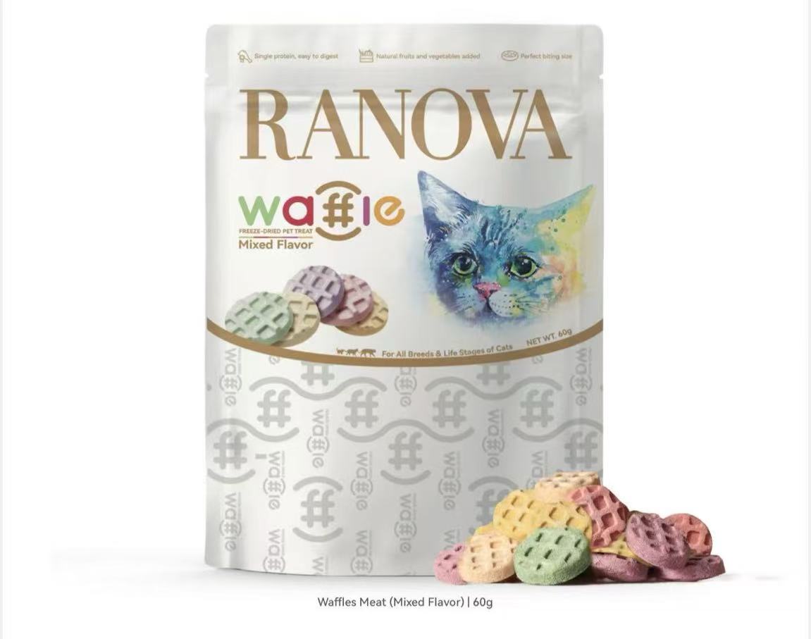 RANOVA Waffles Mixed Flavor Freeze-Dried Chicken Treats 60g | 80% Real Chicken, High Protein Cat Treats