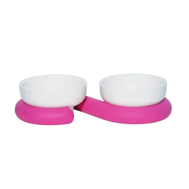 Zeze Double Ceramic Pet Bowls With Base