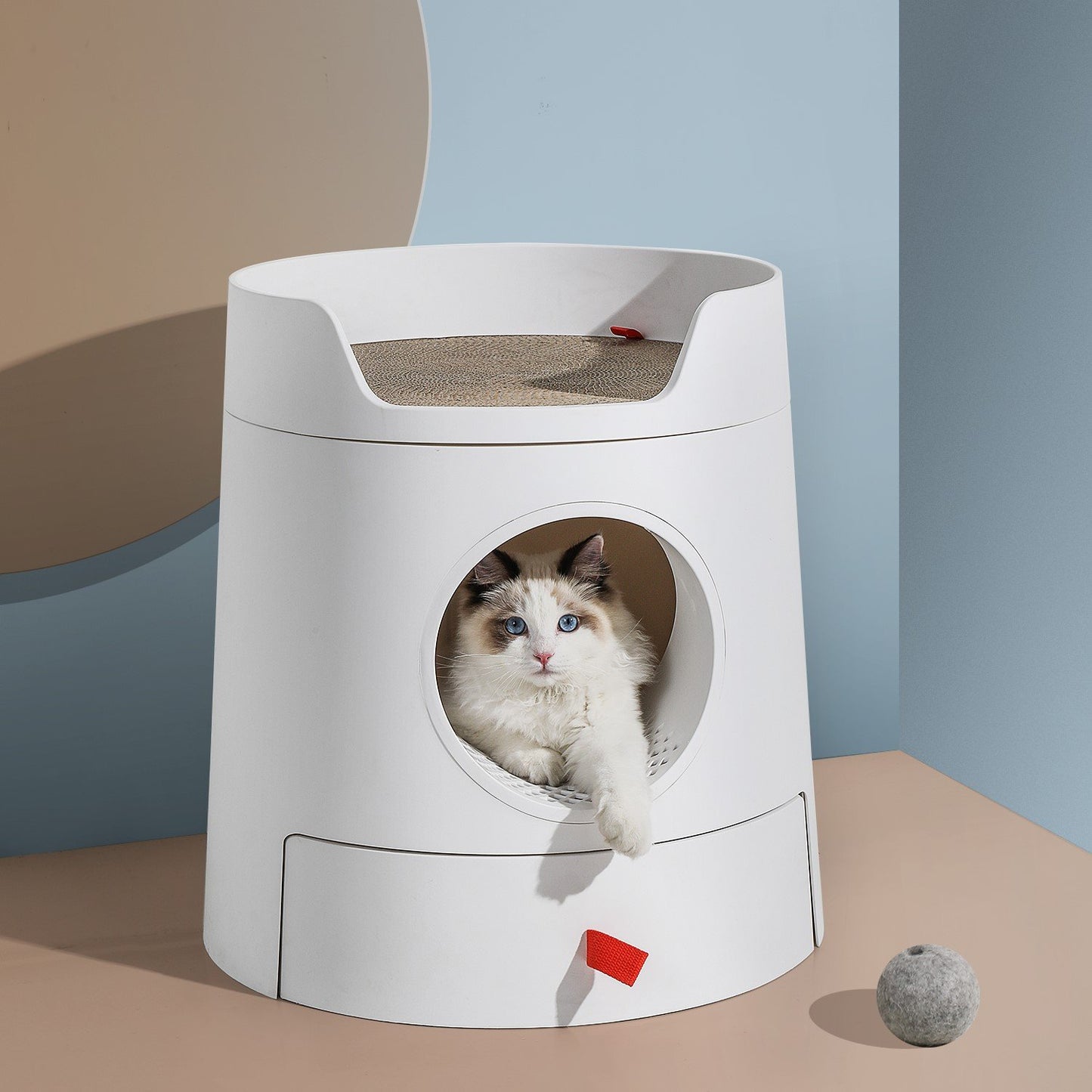 Mayitwill® XL Castle 2 in 1 Front-Entry Cat Litter Box with Scratch Basin, Scoop