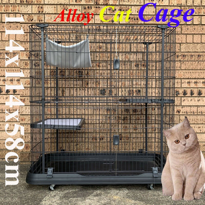 4 Level Storey Boltless Alloy Metal Cat Cage Hamster Enclosure 114x114x58cm