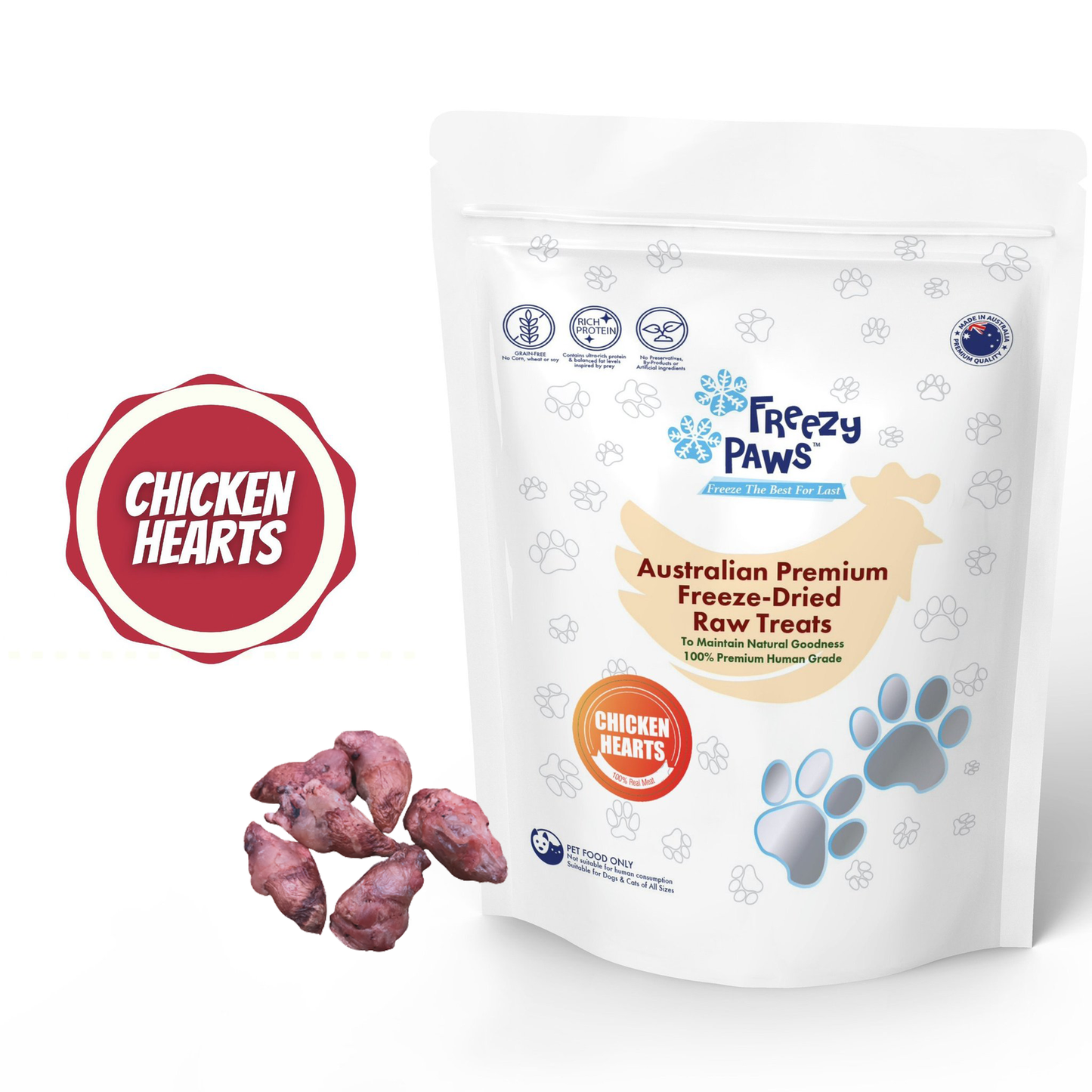 Freezy Paws Freeze-Dried Chicken Heart Raw Treats for Pet Cat Dog 100g