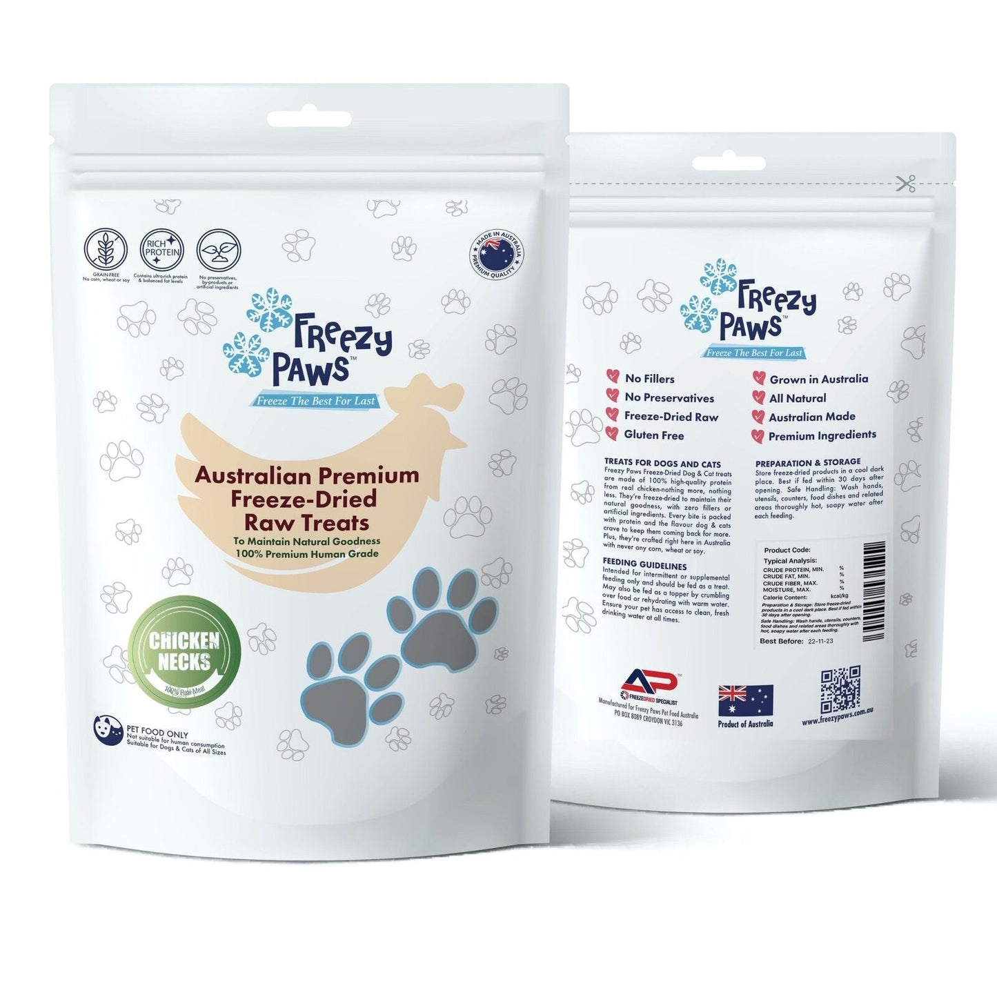 Freezy Paws Freeze-Dried Chicken Neck Raw Treats for Pet Cat Dog 100g