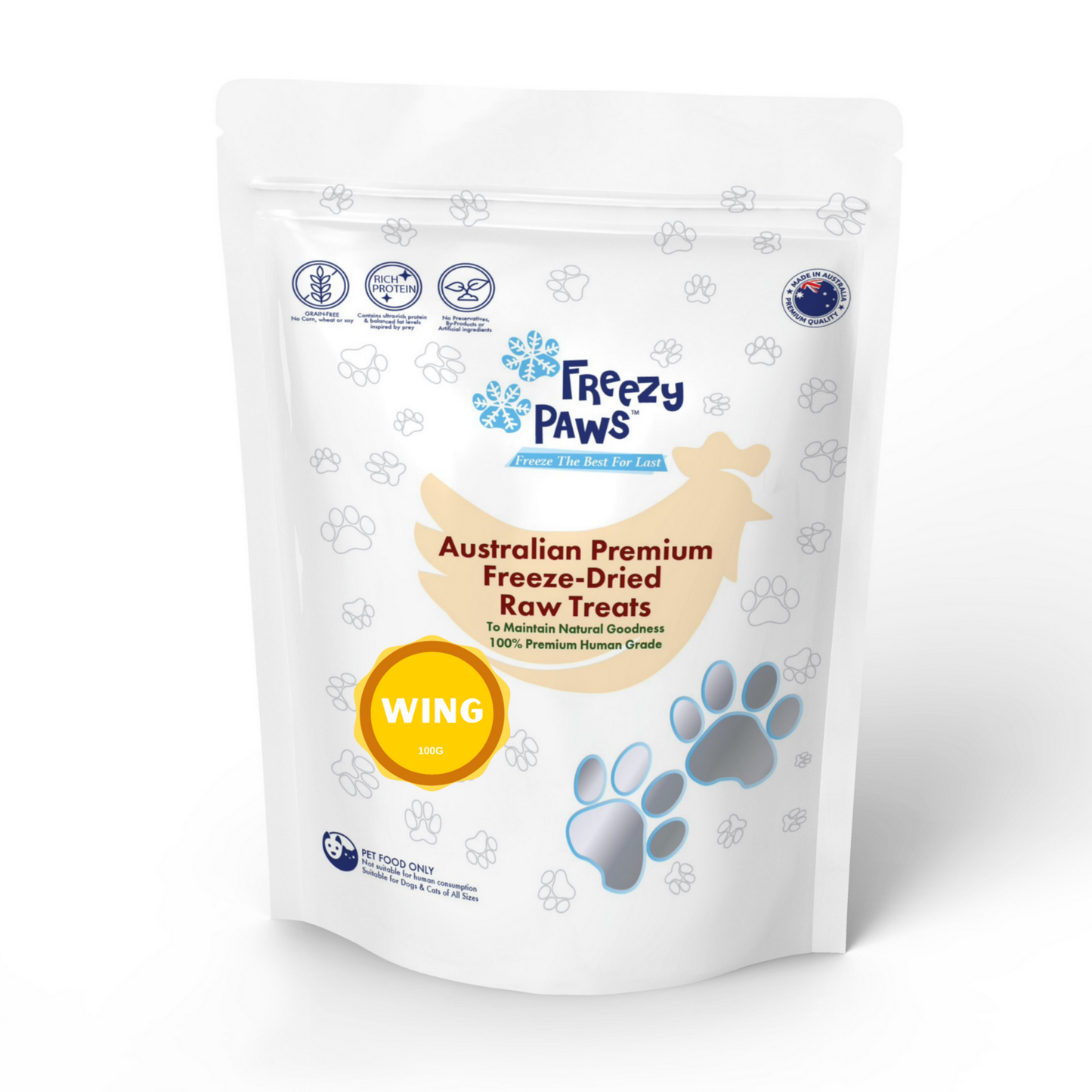 Freezy Paws Freeze-Dried Chicken Wing Raw Treats for Pet Cat Dog 100g