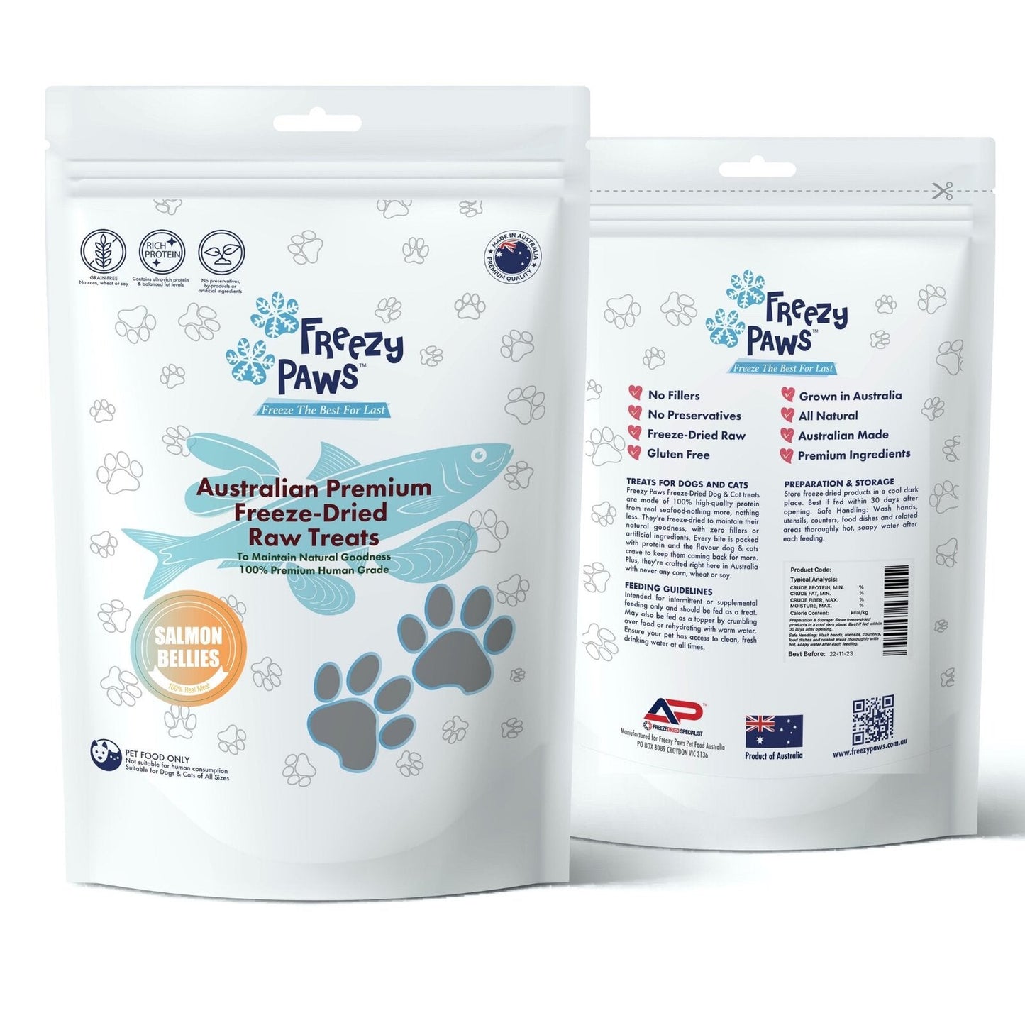 Freezy Paws Premium Human Grade Freeze Dried Salmon Bellies Raw Treats 100g