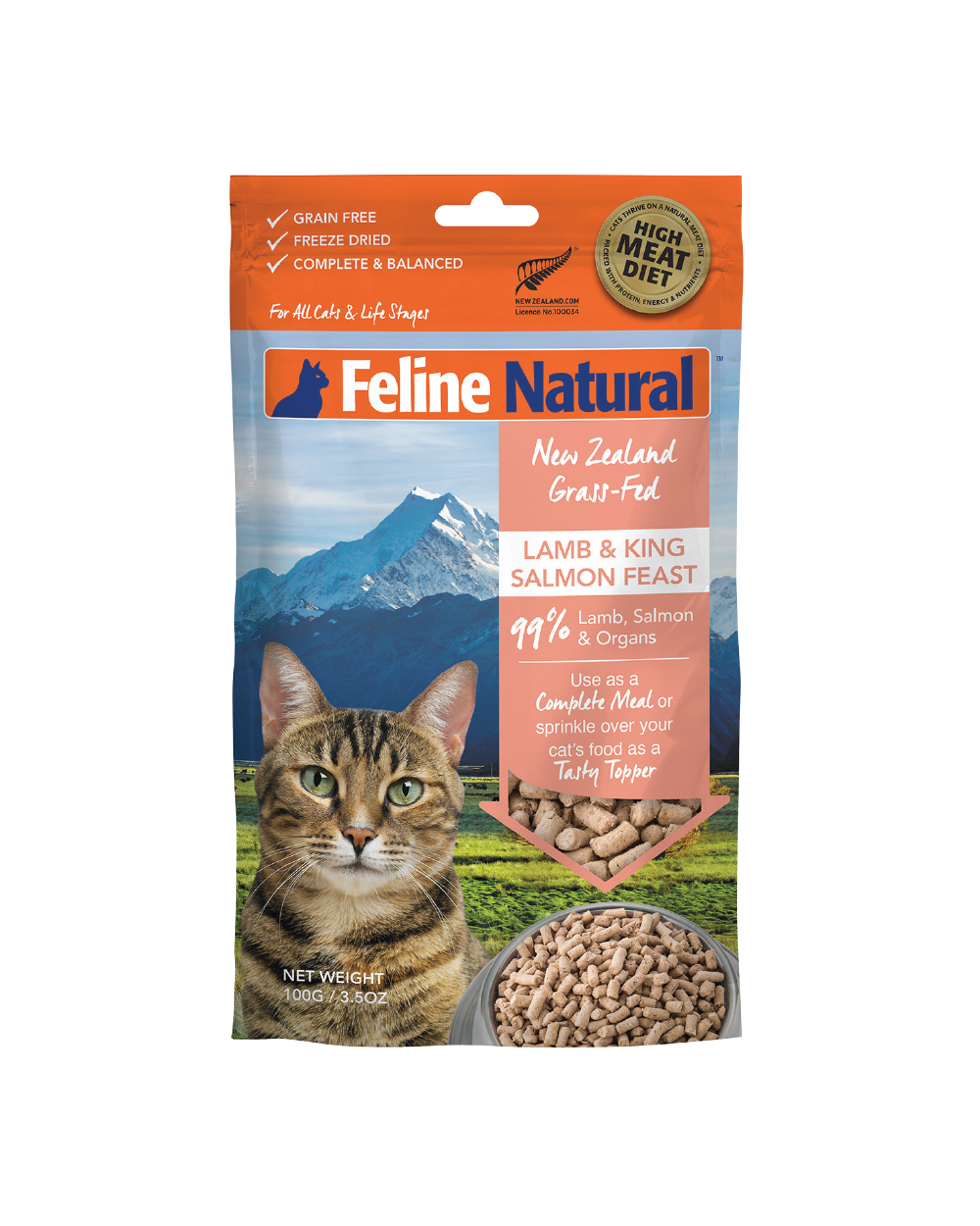 Feline Natural Lamb and King Salmon Freeze Dried Cat Food 100g