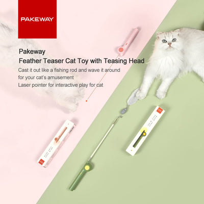 Petpure Pakeway Lucky Cat Teaser with retractable wand and Led lamp retractable wand - Pink