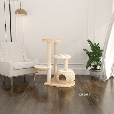 TORA* HONEYPOT CAT 102cm Rattan Pinewood Cat Tree (Model 210011) - Chokyo Pet